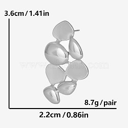 304 Stainless Steel Irregular Leaf Stud Earrings, Simple Metal Design, Silver, 36x22mm(XR2533-1)