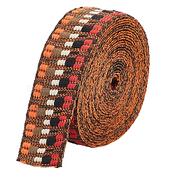 5 Yards Ethnic Style Polycotton Ribbons, Garment Accessories, Flat, with 2Pcs Metallic Wire Twist Ties, Brown, 1-1/2 inch(38~38.5mm)(SRIB-BC0001-13)