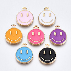 Alloy Enamel Charms, Cadmium Free & Lead Free, Smiling Face, Light Gold, Mixed Color, 14.5x12x1.5mm, Hole: 1.5mm(X-ENAM-S121-165-RS)