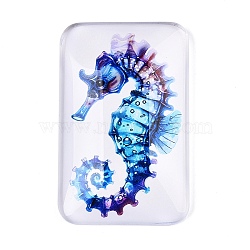 Glass Cabochons, Rectangle with Ocean Theme, Sea Horse, 51.5x32.5x8.5mm(GGLA-T004-14N)