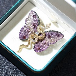 Snake & Butterfly Brass Micro Pave Cubic Zirconia Brooches, Slate Blue, 48x49mm(JEWB-V003-05G)