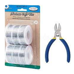 DIY Jewelry Kits, with Aluminum Wire and Iron Side Cutting Pliers, Silver, 1mm, about 23m/roll, 6rolls/set(DIY-BC0011-38A)