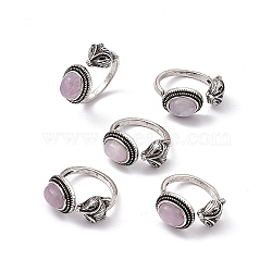 Fox Natural Kunzite Cuff Rings, Open Ring, Antique Silver Tone Brass Jewelry for Women, 2.5~3mm, Inner Diameter: 
17~18mm(KK-A173-06AS-08)