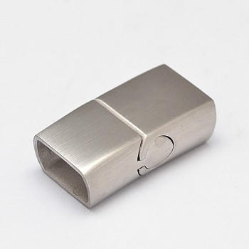 304 Stainless Steel Magnetic Clasps with Glue-in Ends, Frosted, Rectangle, Stainless Steel Color, 25x13x8mm, Hole: 6x11.5mm