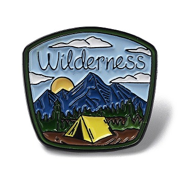 Outdoor Camping Theme Mountain Pattern Enamel Pin, Black Zinc Alloy Brooches for Backpack Clothes, Colorful, 24x26x1mm