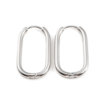 304 Stainless Steel Oval Hoop Earrings, Stainless Steel Color, 26.5x16x2.5mm, Pin: 1mm