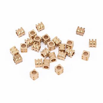 Brass Spacer Beads, Nickel Free, Cube, Raw(Unplated), 3.5x3mm, Hole: 2mm
