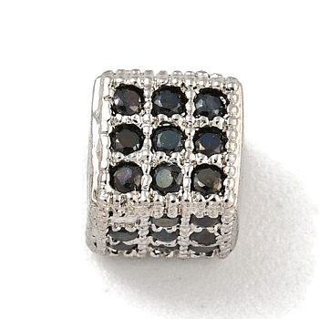 Brass Micro Pave Black Cubic Zirconia Beads, Cube, Platinum, 5.5x5.5x5.5mm, Hole: 1.5mm