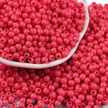 Opaque Acrylic Beads, Round, Crimson, 4x3.5mm, Hole: 1.6mm, about 18000pcs/500g