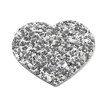 PU Leather Big Pendants, with Sequins, Valentine's Day Collection, Heart, Silver, 50x56.5x2mm, Hole: 1.6mm