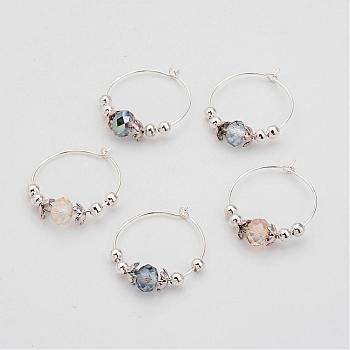 Glass Beads Wine Glass Charms, with Brass Hoop and Metal Findings, Mixed Color, 29x26x0.8mm