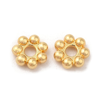 304 Stainless Steel Spacer Beads, Flower, Granulated Beads, Real 18K Gold Plated, 6x1.5mm, Hole: 1.6mm