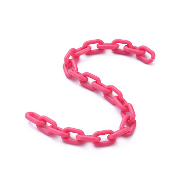Handmade Opaque Acrylic Cable Chains, Deep Pink, 15x9x3mm, 39.37 inch(1m)/strand