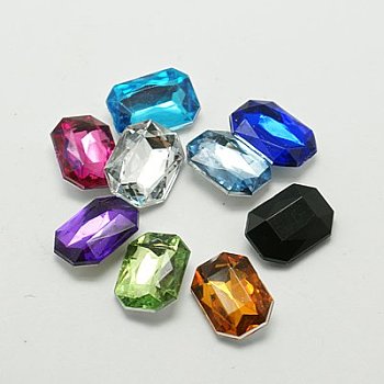 Imitation Taiwan Acrylic Rhinestone Cabochons, Pointed Back & Faceted, Rectangle Octagon, Mixed Color, 8x6x2.5mm