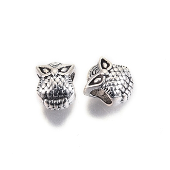 Tibetan Style Alloy European Beads, Large Hole Beads, Cadmium Free & Lead Free, Owl Shape, Antique Silver, 10x8x8mm, Hole: 4.5mm, about 640pcs/1000g