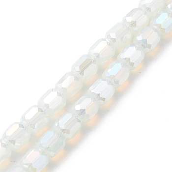 Imitation Jade Glass Beads Strands, Faceted, Barrel, Snow, 9x8mm, Hole: 1.2mm, about 80pcs/strand, 27.64''(70.2cm)