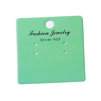 Paper Jewelry Earring Display Cards, Square with Word Fashion Jewelry, Medium Spring Green, 6.5x6.5x0.04cm, Hole: 1.5~8mm