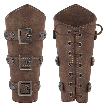 mitation Leather Cuff Wristband for Bikers, Retro Archery Armguard, with Iron Findings & Cord, Camel, 193x237x14mm