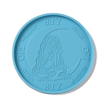 Tarot Theme DIY Flat Round Divination Coaster Food Grade Silicone Molds, Resin Casting Molds, for UV Resin & Epoxy Resin Craft Making, Moon Pattern, 105x6.5mm, Inner Diameter: 99mm