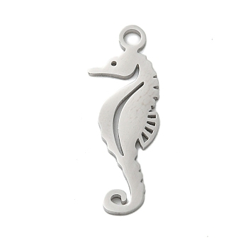 304 Stainless Steel Pendants, Laser Cut, Stainless Steel Color, Ocean Animal Charm, Sea Horse, 24.5x7.5x1mm, Hole: 2mm
