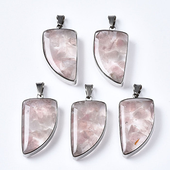 Natural Rose Quartz Pendants, with Transparent Resin and 201 Stainless Steel Findings, Knife, Stainless Steel Color, 26.5x14x6.5mm, Hole: 2x5.5mm