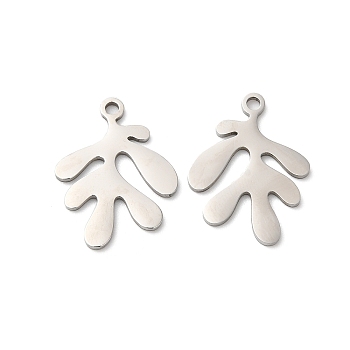 201 Stainless Steel Pendants, Laser Cut, Hollow, Leafy Branch Charms, Stainless Steel Color, 18x9x1mm, Hole: 1.5mm