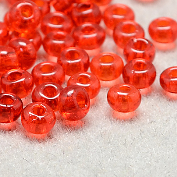 8/0 Grade A Round Glass Seed Beads, Transparent Colours, Orange Red, 8/0, 3x2mm, Hole: 1mm, about 10000pcs/bag