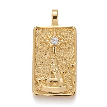 Brass Micro Pave Clear Cubic Zirconia Pendants, Real 18K Gold Plated, Tarot Card Charms, The Star, Real 18K Gold Plated, 30x15x4mm, Hole: 3~4mm