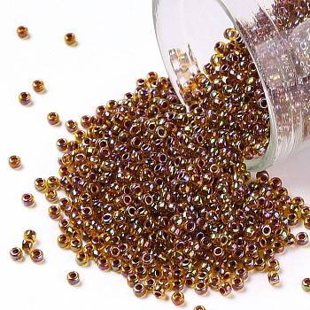 TOHO Round Seed Beads, Japanese Seed Beads, (1825) Inside Color AB Hyacinth/Opaque Purple Lined, 15/0, 1.5mm, Hole: 0.7mm, about 3000pcs/bottle, 10g/bottle