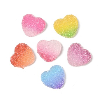 Imitation Candy Food Style Resin Cabochons, Heart, Gradient Color, Mixed Color, 15.5x17x5.5mm