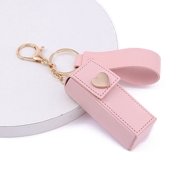 PU Leather Lipstick Storage Bags, Portable Lip Balm Organizer Holder for Women Ladies, with Light Gold Tone Alloy Keychain, Pink, Bag: 8x2.5cm