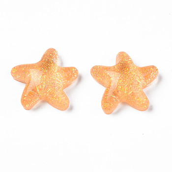 Translucent Acrylic Cabochons, with Glitter Powder, Starfish, Saddle Brown, 20.5x21x7.5mm