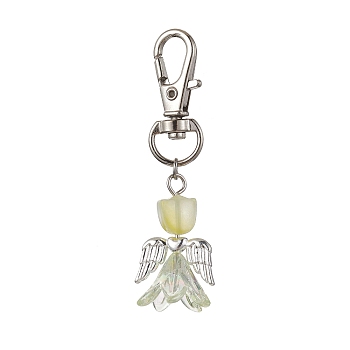 Angel Glass Pendant Decorations, with Alloy Swivel Lobster Claw Clasps, Light Yellow, 63mm