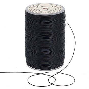 Round Waxed Polyester Thread String, Micro Macrame Cord, Twisted Cord, for Leather Sewing Stitching, Black, 0.3~0.4mm, about 174.97 yards(160m)/roll, 1 roll