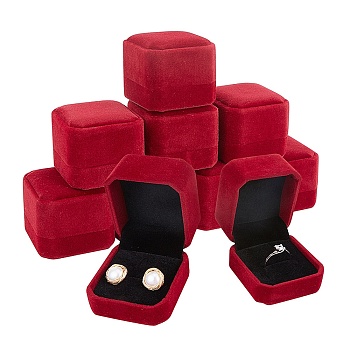 Square Velvet Ring Boxes, Dark Red, 49.5x54.5x41.5mm
