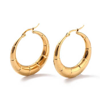 304 Stainless Steel Hoop Earrings, Hypoallergenic Earrings, Textured Ring, Real 24K Gold Plated, 40x38.5x3~6mm, Pin: 0.8mm