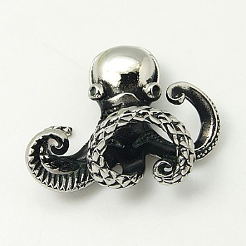 304 Stainless Steel Pendant, Octopus, Antique Silver, 32x38x17mm, Hole: 5mm