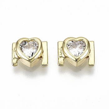Brass Micro Pave Clear Cubic Zirconia Cabochons, Fit Floating Locket Charms, Cadmium Free & Nickel Free & Lead Free, Heart, Real 16K Gold Plated, 5.5x7x3mm