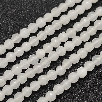 Natural Malaysia Jade Bead Strands, Imitation White Jade, Round, Dyed, Faceted, White, 4mm, Hole: 0.8mm, about 91pcs/strand, 14.5 inch