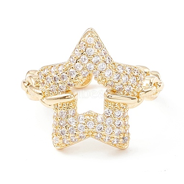 Clear Cubic Zirconia Open Star Cuff Ring(KK-D067-39G-RS)-2