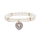 Acrylic Pearl Round Beaded Stretch Bracelet with Alloy Rhinestone Heart Charms for Women(BJEW-JB09232-01)-1