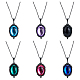 6Pcs 6 Colors Glass Oval Pendant Necklaces Set with Black Alloy Chains(NJEW-FI0001-46)-8