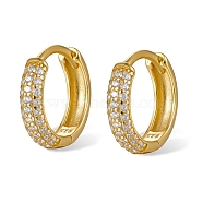 925 Sterling Silver Micro Pave Cubic Zirconia Hoop Earrings for Women, Real 18K Gold Plated, 13mm(EJEW-F317-24B-G)