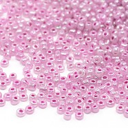 (Repacking Service Available) Glass Seed Beads, Ceylon, Round, Medium Orchid, 12/0, 2mm, Hole: 1mm, about 12g/bag(SEED-C020-2mm-155)