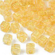 Transparent Golden Plating Acrylic Beads, Metal Enlaced, Cube, Random Mixed Letters, 6x6x6mm, Hole: 3mm, about 2995pcs/500g(PACR-S219-24)