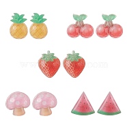 Resin Fruits Stud Earrings, 304 Stainless Steel Jewelry, Mixed Shapes, 18.5~22.5x15~22mm(EJEW-JE05285)