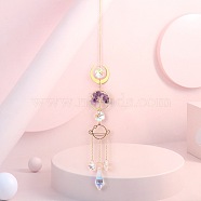 Wire Wrapped Natural Amethyst Ring with Tree of Life Pendant Decorations, Moon & Glass Tassel Suncatchers for Window Hanging Ornaments, 425mm(HJEW-K046-05G-06)