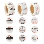 6 Rolls 3 Style Word Handmade with Love Self-Adhesive Kraft Paper Stickers, Flat Round Adhesive Labels Roll Stickers, Gift Tag, Mixed Color, 25mm, about 500pcs/roll, 2 rolls/style(DIY-LS0003-33)