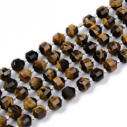 Natural Tiger Eye Beads Strands, Round, Faceted, 7~8x8mm, Hole: 1.2mm, about 38~40pcs/strand, 15.16inch(38.5cm)(G-R482-14-8mm)