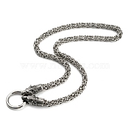 304 Stainless Steel Byzantine Chain Necklaces with 316L Surgical Stainless Steel Wolf Clasps, Antique Silver & Stainless Steel Color, 24.53 inch(62.3cm)(NJEW-D046-06AS)